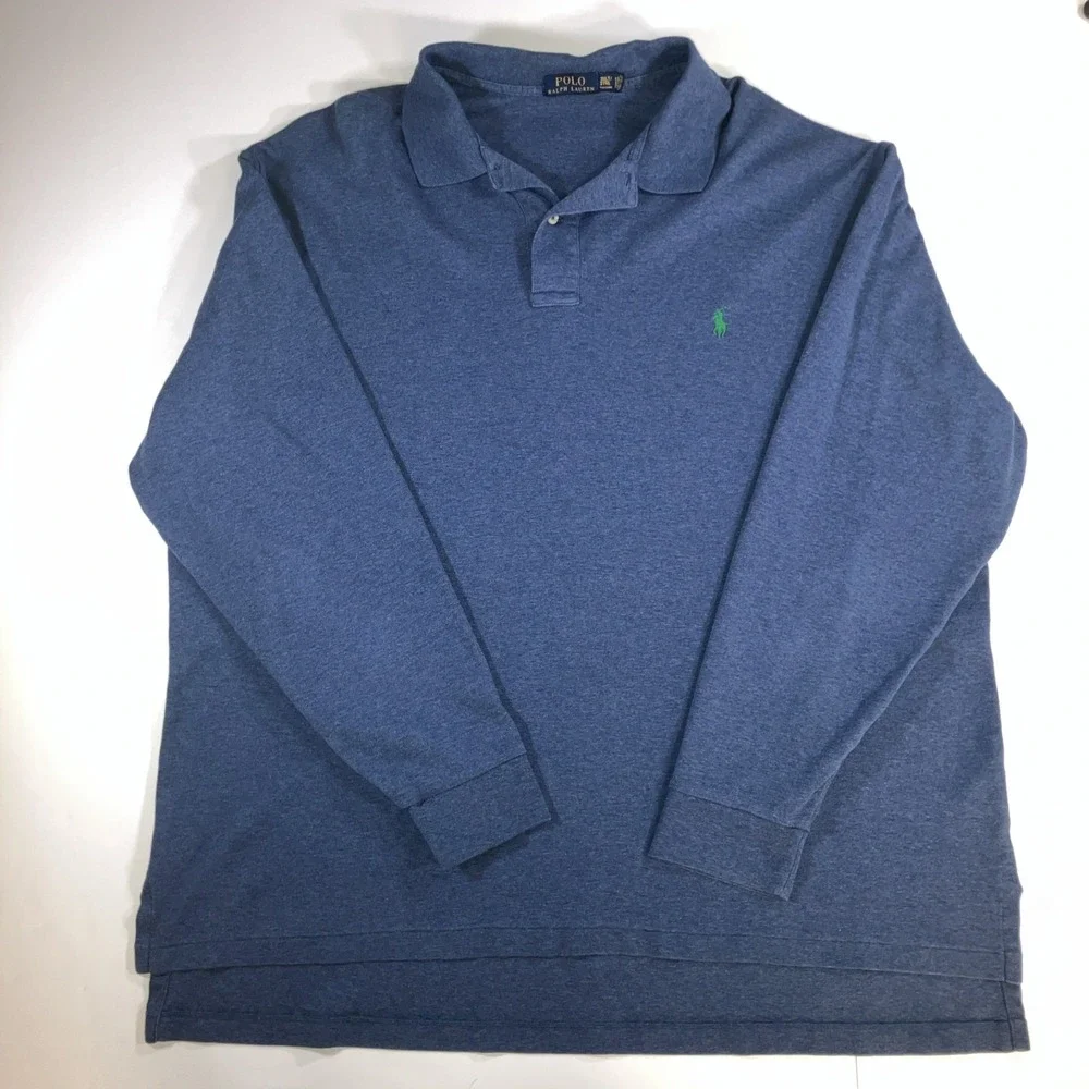 Polo Ralph‎ Lauren Long Sleeve Polo Shirt Mens 3XLT Blue Heather Green Pony